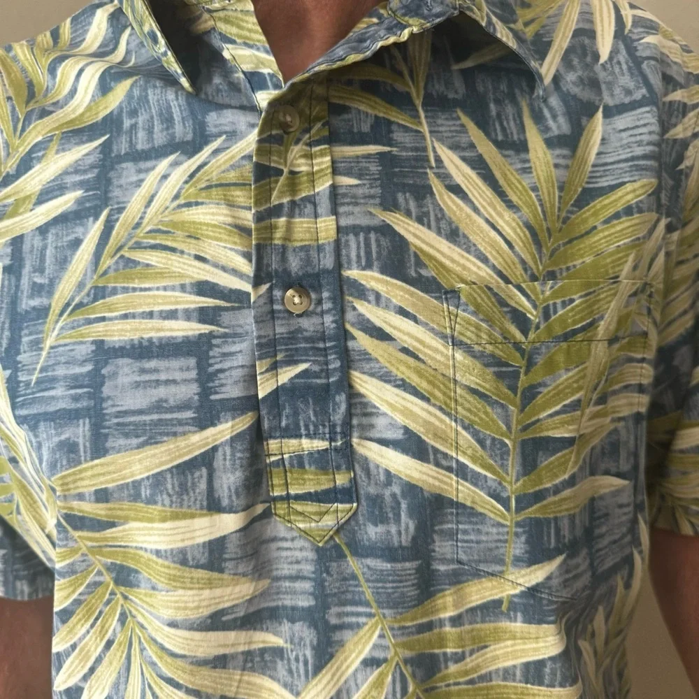 ONO & COMPANY By Liberty House Vintage Aloha Hawaiian Shirt Blue & Green Palm XL - Picture 5 of 16